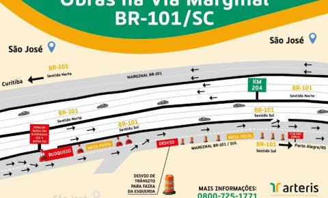 Obras na BR-101 devem provocar lentidão no trecho de São José a partir de domingo (23)