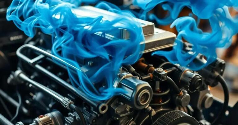 motor fumando azul